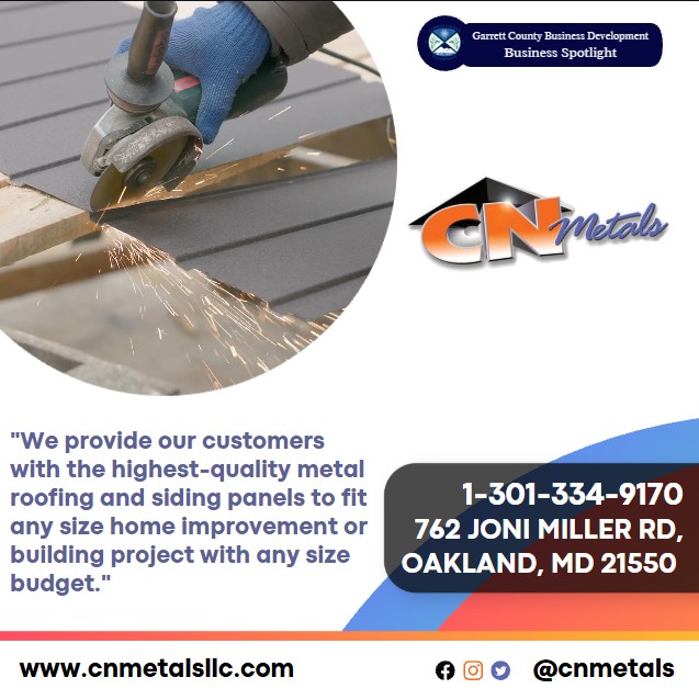Today's Business Spotlight 🏠 is on CN Metals!
Visit them at www.cnmetalsllc.com or CN Metals, LLC
Follow us to see more daily Garrett County Business Spotlights!
If you are interested in having your business featured contact Connor Norman at cnorman@garrettcountymd.gov. #businessdevelopment  #garrettcountymd